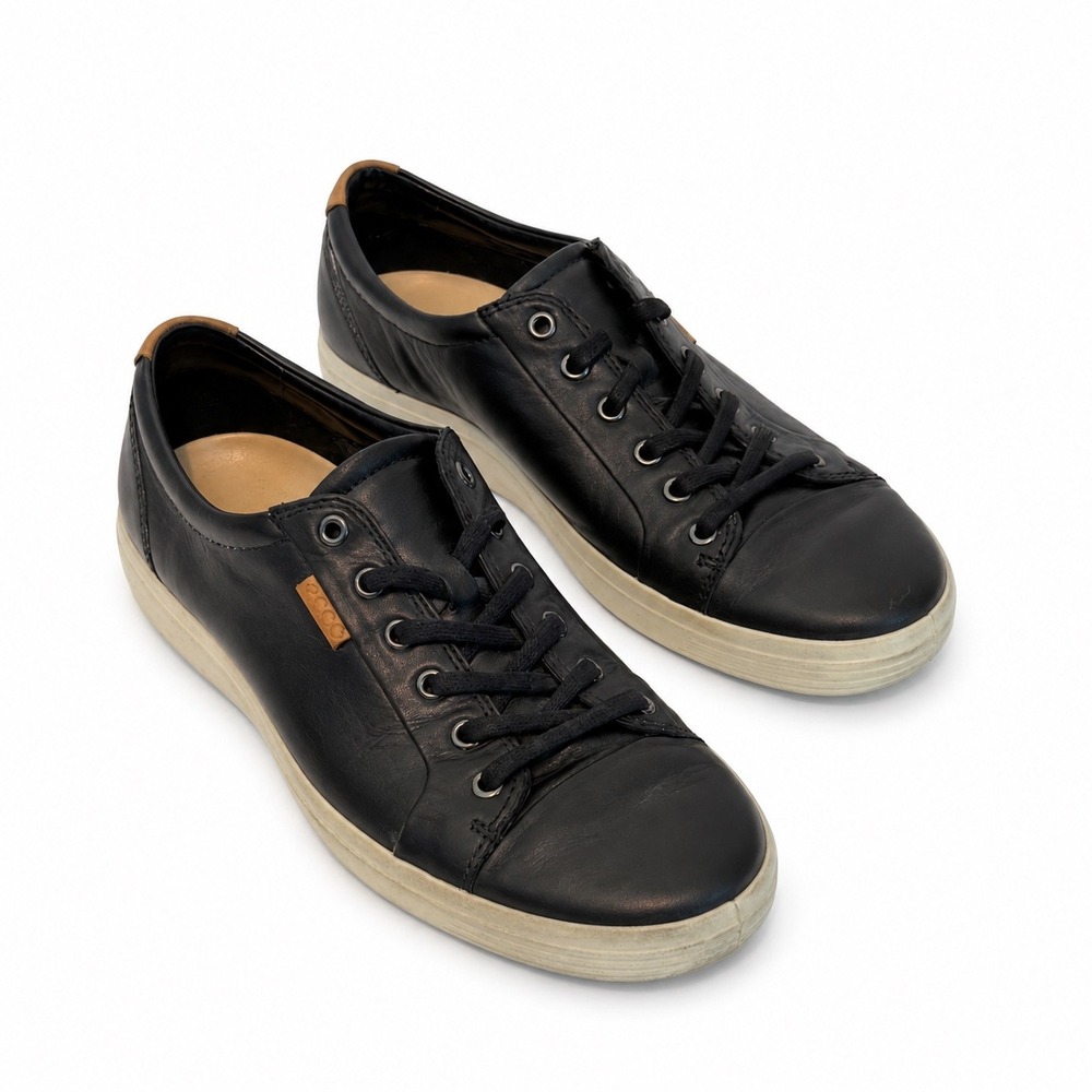 ECCO Soft 7 Womens Black Leather Low Top Lace Up Sneakers Size 42 430003
